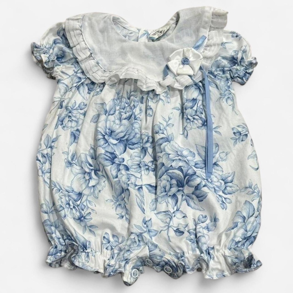 Vintage Baby Togs Blue Floral Bubble Romper Cottagecore 6-9M 718713